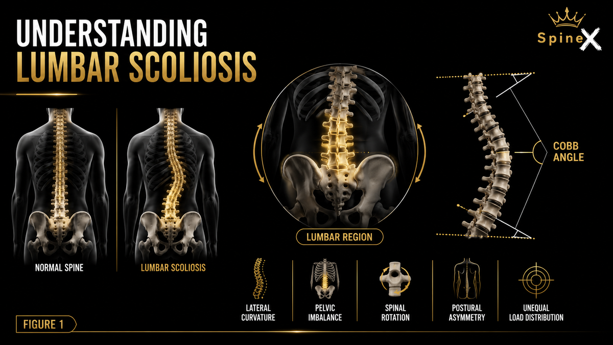 Teen with lumbar scoliosis holding the hip area, illustrating the relationship between spinal curvature, pelvic alignment, muscle imbalance, and hip pain.