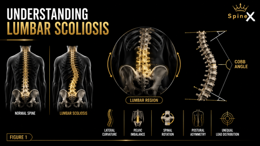 Teen with lumbar scoliosis holding the hip area, illustrating the relationship between spinal curvature, pelvic alignment, muscle imbalance, and hip pain.