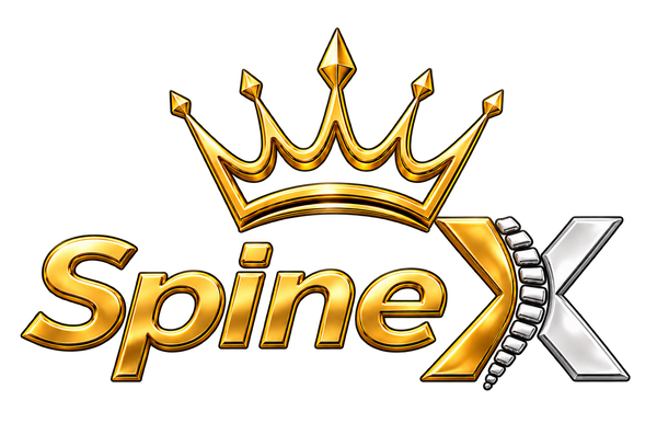 SpineX gold and silver logo with crown
