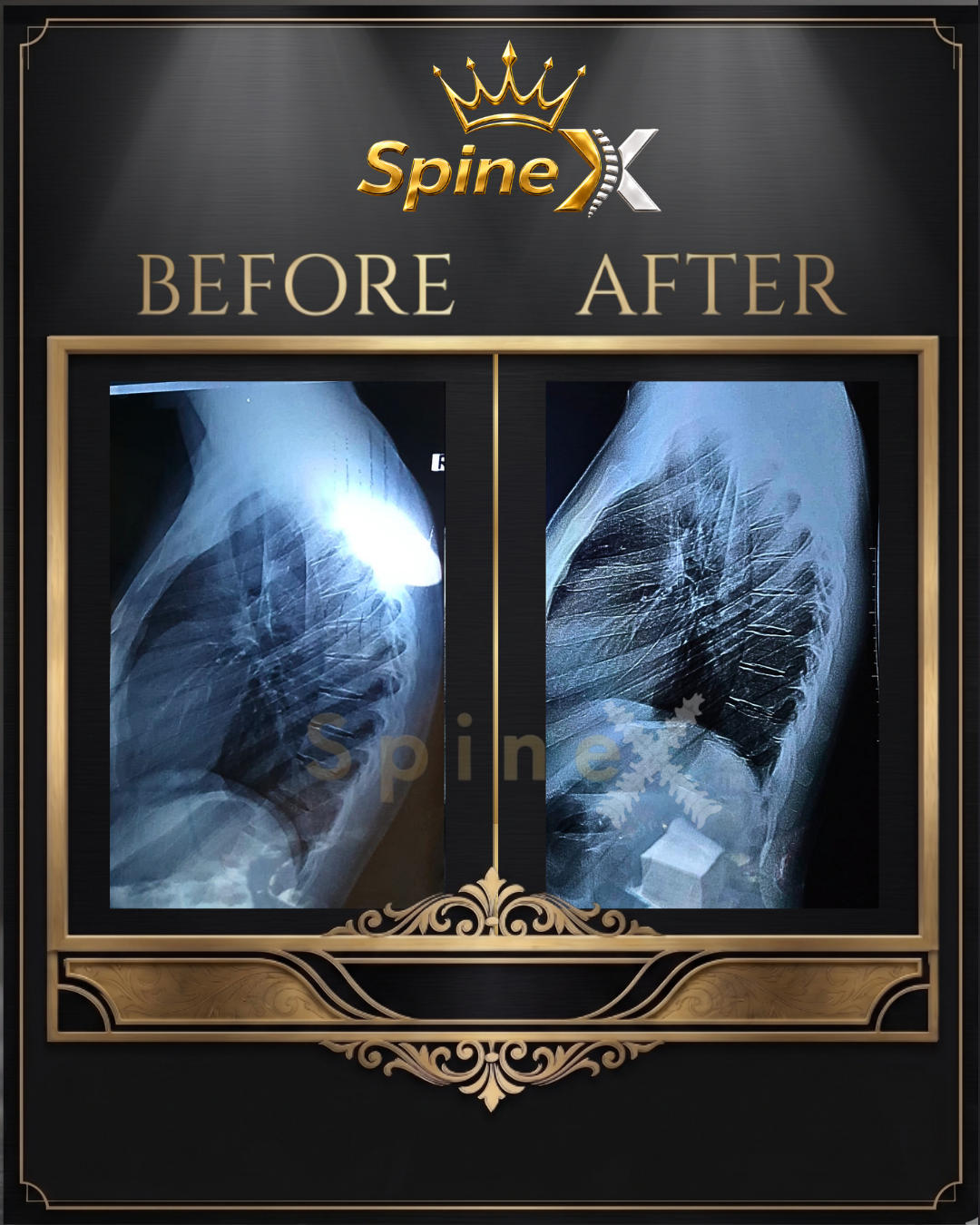 Client-supplied before-and-after lateral spinal X-rays without a radiology report